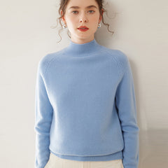 Women’s Soft Cashmere Mock Neck Warm Knit Sweater Pullover with Ribbed Trim