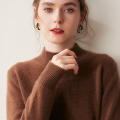 Cashmere Turtleneck Soft Warm Fine Knit Pullover Sweater with Ribbed Trim