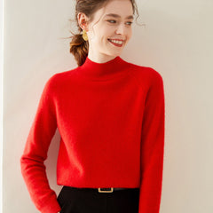 Women’s Soft Cashmere Mock Neck Warm Knit Sweater Pullover with Ribbed Trim