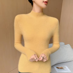 Cashmere Mock Neck Slim Fit Ribbed Knit Soft Pullover Top Sweater
