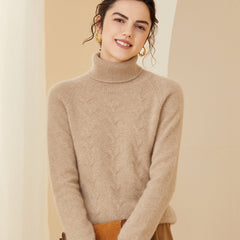 Soft Knit with Subtle Textured Pattern Turtleneck Cashmere Sweater