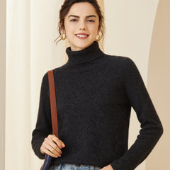 Soft Knit with Subtle Textured Pattern Turtleneck Cashmere Sweater