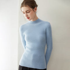 Warm Basic Slim Fit Lightweight Pullover Cashmere Fine Knit Mock Neck Sweater