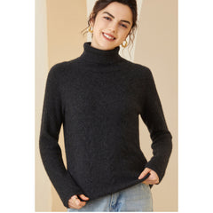 Soft Knit with Subtle Textured Pattern Turtleneck Cashmere Sweater