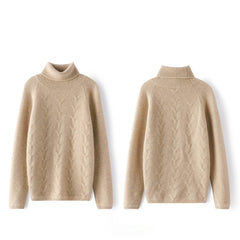 Soft Knit with Subtle Textured Pattern Turtleneck Cashmere Sweater