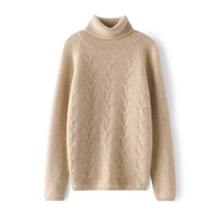Soft Knit with Subtle Textured Pattern Turtleneck Cashmere Sweater