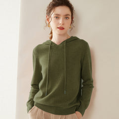 Women’s Cashmere Knit Fit Pullover Sweater Knit Hoodie with Drawstring