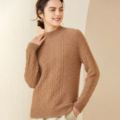 Women's Cable-Knit Winter Mock Neck Warm Cashmere Sweater