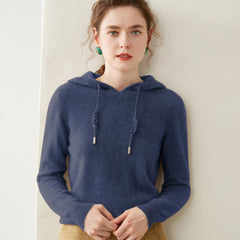 Women’s Cashmere Knit Fit Pullover Sweater Knit Hoodie with Drawstring