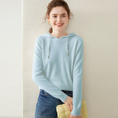 Women’s Cashmere Knit Fit Pullover Sweater Knit Hoodie with Drawstring