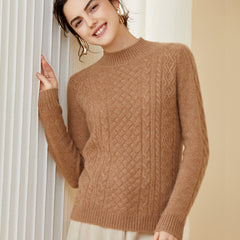 Classic Crewneck Pullover Mock Neck Cable-Knit Cashmere Sweater