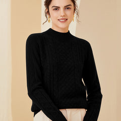 Classic Crewneck Pullover Mock Neck Cable-Knit Cashmere Sweater
