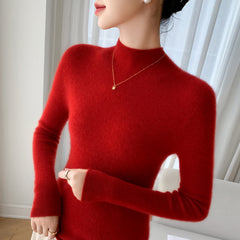 Cashmere Mock Neck Slim Fit Ribbed Knit Soft Pullover Top Sweater