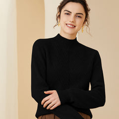 Mock Neck Geometric Knit Design Warm Cashmere Ribbed Sweater