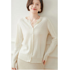 Button Front Soft Knit Essential Crew Neck Tops Cashmere Cardigan