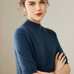 Women's 100% Cashmere Short Sleeve Mock Neck Sweater