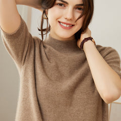 Women's 100% Cashmere Short Sleeve Mock Neck Sweater