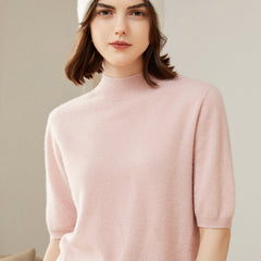 Women's 100% Cashmere Short Sleeve Mock Neck Sweater