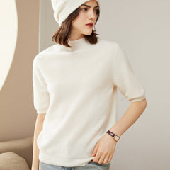 Women's 100% Cashmere Short Sleeve Mock Neck Sweater