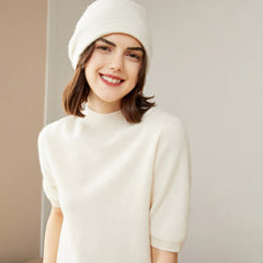 Women's 100% Cashmere Short Sleeve Mock Neck Sweater