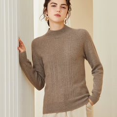 Soft Knit Pullover Textured Mock-Neck Cashmere Sweater for Women