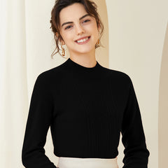 Soft Knit Pullover Textured Mock-Neck Cashmere Sweater for Women