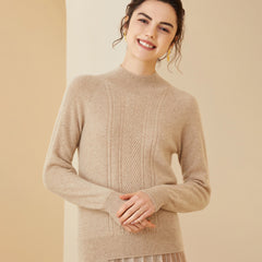 Soft Knit Pullover Textured Mock-Neck Cashmere Sweater for Women