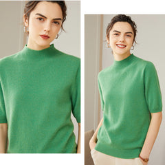 Women's 100% Cashmere Short Sleeve Mock Neck Sweater