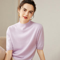 Women's 100% Cashmere Short Sleeve Mock Neck Sweater