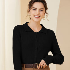 Women’s Soft Knit Button-Up Ribbed Shirt Cashmere Cardigan