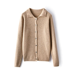 Women’s Soft Knit Button-Up Ribbed Shirt Cashmere Cardigan