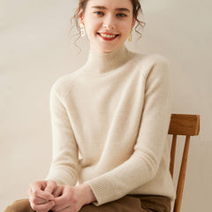 Women’s Soft Cashmere Mock Neck Warm Knit Sweater Pullover with Ribbed Trim