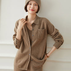 Women's Button-Up Knit with Pocket Cashmere Cardigan
