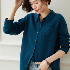 Women's Button-Up Knit with Pocket Cashmere Cardigan