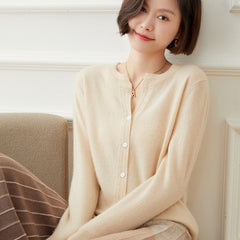 Button Front Soft Knit Essential Crew Neck Tops Cashmere Cardigan