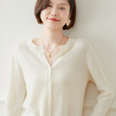 Button Front Soft Knit Essential Crew Neck Tops Cashmere Cardigan
