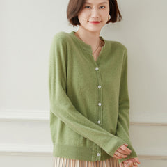 Button Front Soft Knit Essential Crew Neck Tops Cashmere Cardigan