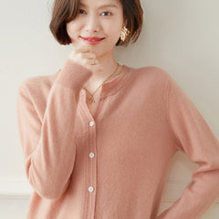 Button Front Soft Knit Essential Crew Neck Tops Cashmere Cardigan