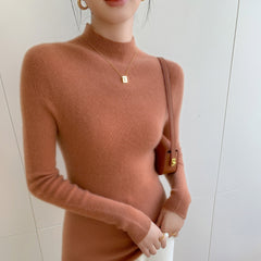 Cashmere Mock Neck Slim Fit Ribbed Knit Soft Pullover Top Sweater