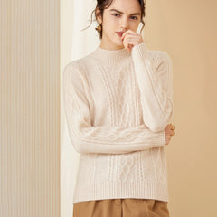 Mock Neck Cable Mock-Neck Warm Textured Knit Cashmere Sweater