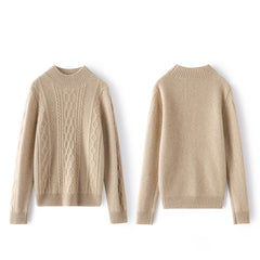 Mock Neck Cable Mock-Neck Warm Textured Knit Cashmere Sweater