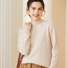 Mock Neck Cable Mock-Neck Warm Textured Knit Cashmere Sweater