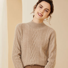 Mock Neck Cable Mock-Neck Warm Textured Knit Cashmere Sweater