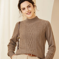 Mock Neck Cable Mock-Neck Warm Textured Knit Cashmere Sweater