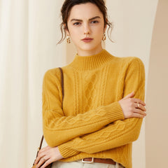Mock Neck Cable Mock-Neck Warm Textured Knit Cashmere Sweater