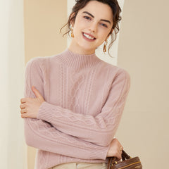 Mock Neck Cable Mock-Neck Warm Textured Knit Cashmere Sweater