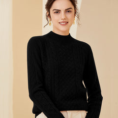 Mock Neck Cable Mock-Neck Warm Textured Knit Cashmere Sweater