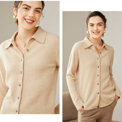 Women’s 100% Cashmere Soft Button-Up Knit Shirt Cardigan