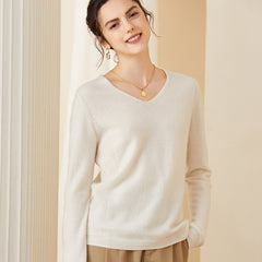 V Neck Classic Soft Lightweight Loose Pullover Cashmere Sweater
