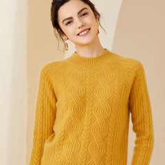 Soft Textured Knit Pullover Warm Cable Mock-Neck Cashmere Sweater